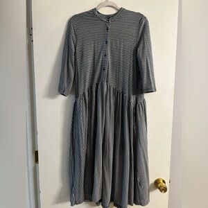 Roolee Charcoal and White Striped Maternity Dress